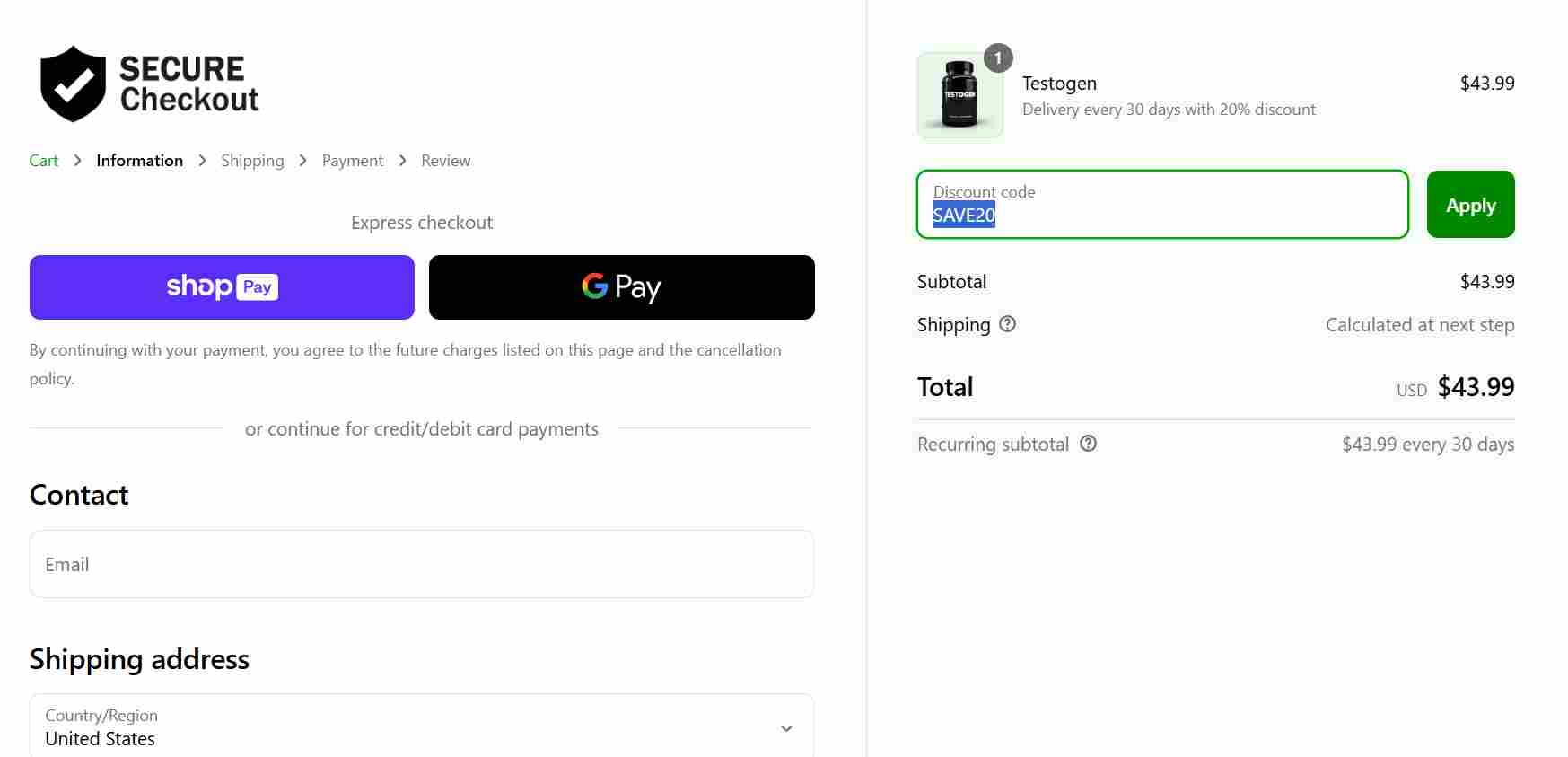 Testogen final payment